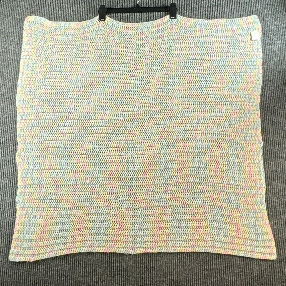 Handmade Crochet Baby Blanket Multicolor Pastel Pink Blue Yellow Crib Stroller